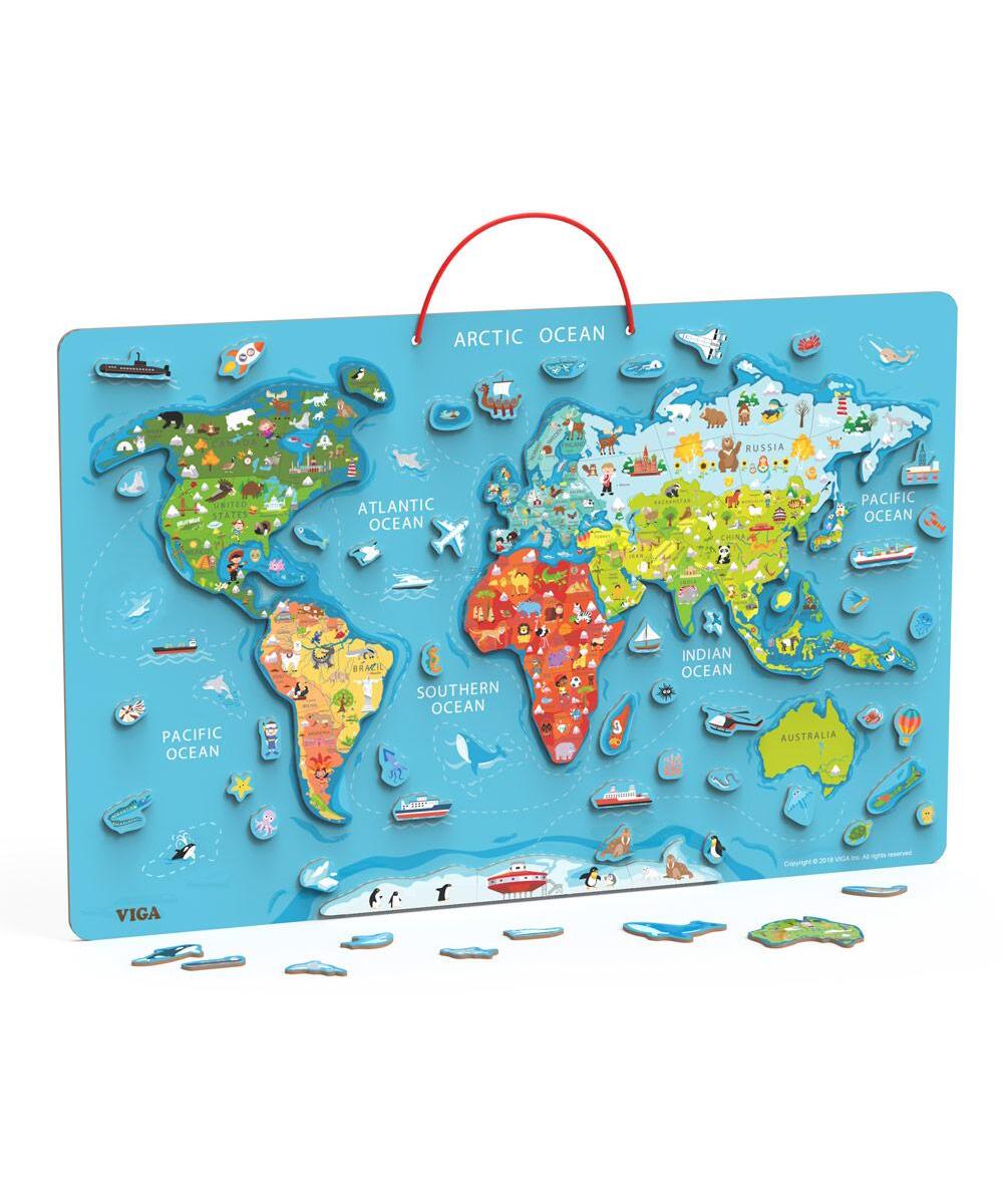 Viga Drvena magnetna puzzle Mapa sveta igračka za decu - 32741