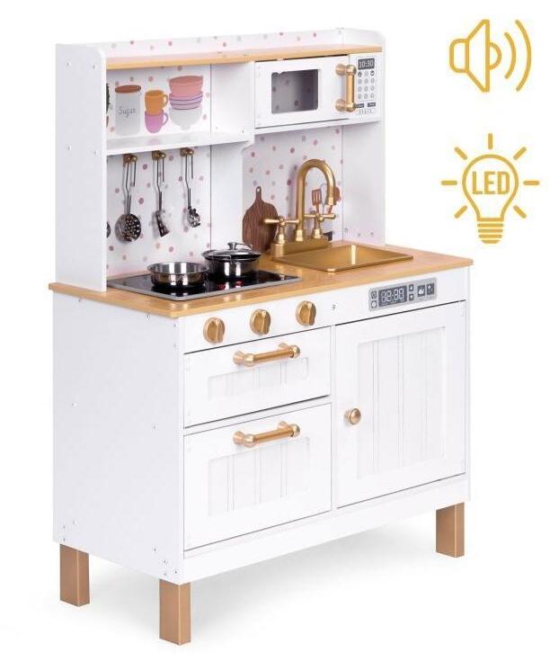 ECOTOYS drvena kuhinja za decu zvuk i led diode large sa ormarićima i 7 doadataka - 7275