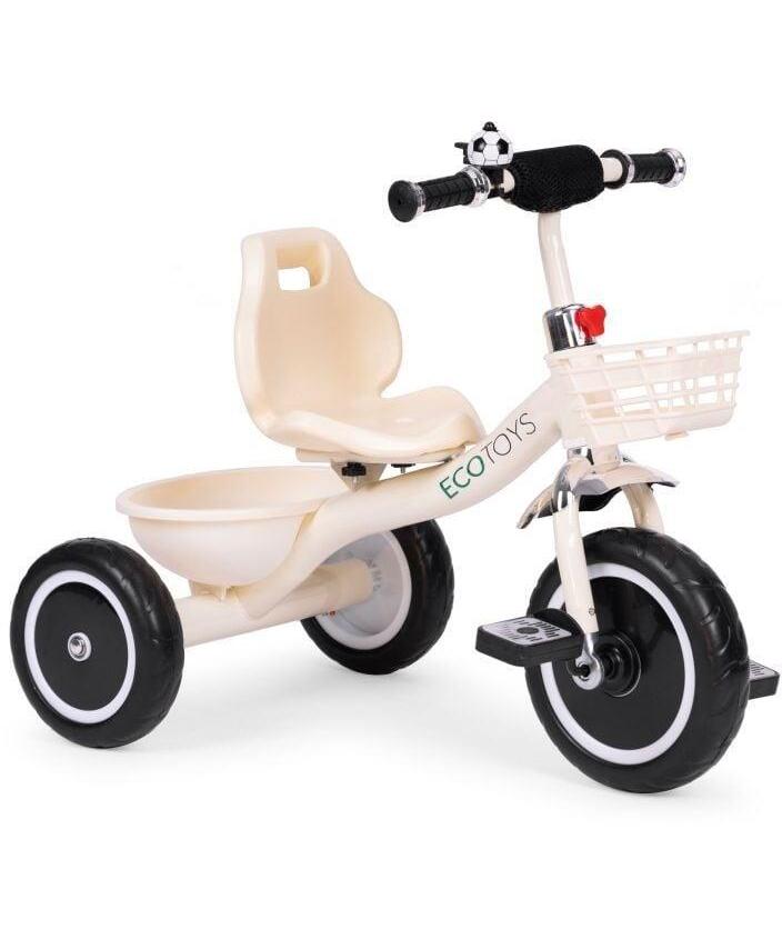 ECOTOYS tricikl sa neklizajućim rukohvatima, zvoncem i korpom WQL-1999 Beige
