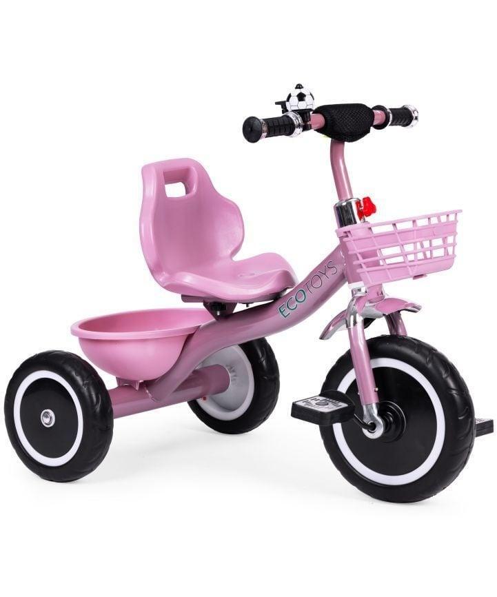ECOTOYS tricikl sa neklizajućim rukohvatima, zvoncem i korpom WQL-1999 Pink