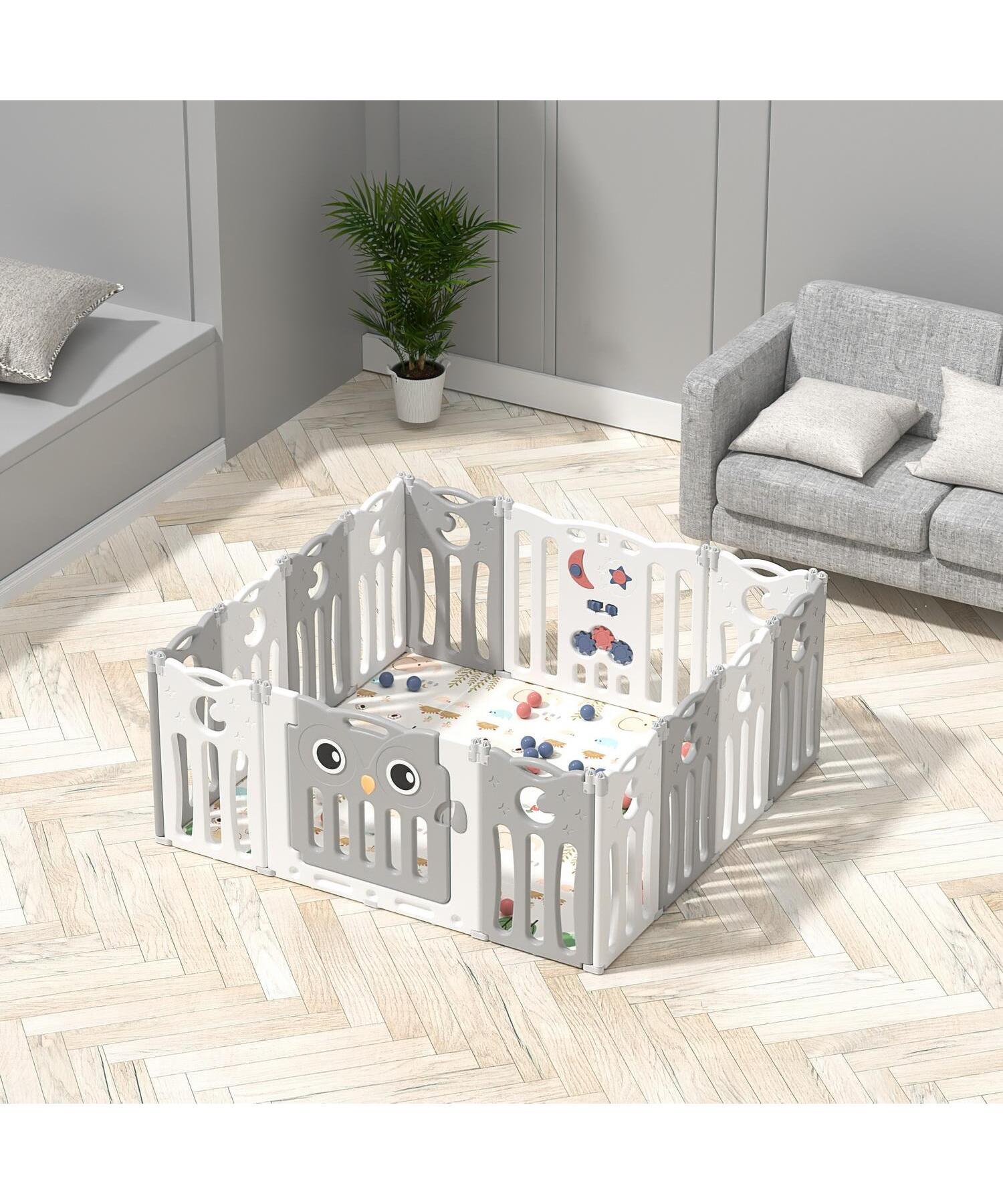 FEELKIDS sklopiva ogradica za bebe Sovica Sivo bela
