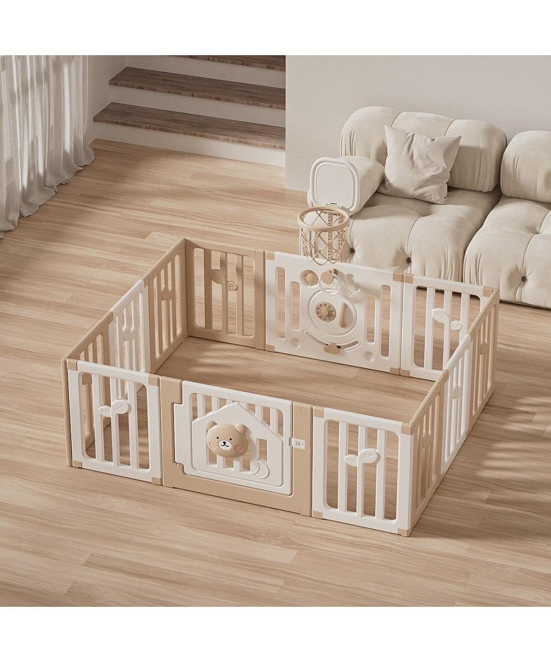FEELKIDS ogradica za bebe sa košem Meda Nesklopiva 156x186x63 cm Krem