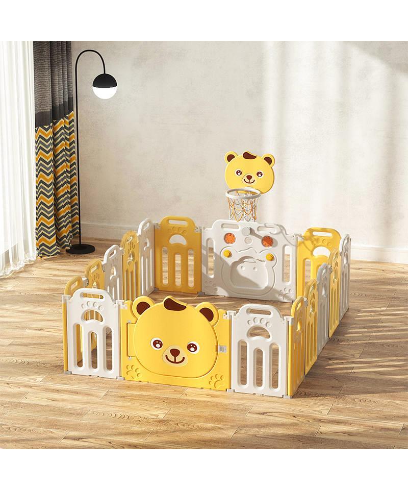 FEELKIDS sklopiva ogradica za bebe sa košem Meda Žuto bela