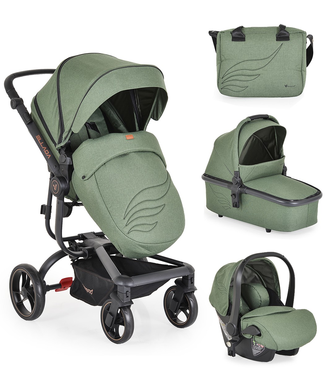 Cangaroo Ellada premium kolica za bebe 3 u 1 sa I-size auto sedištem - Green