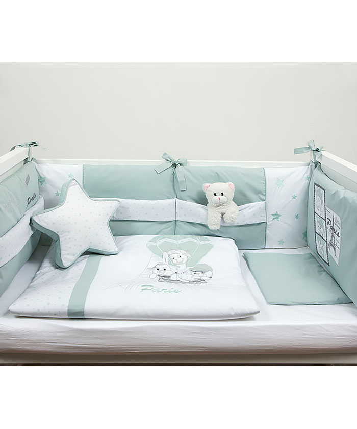 Tri drugara u Parizu komplet posteljine za krevetac 120x60 cm - Zelena